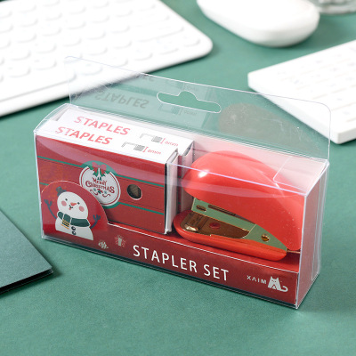 Cross-Border Supplies Christmas Series Red Green Gold No. 12 Mini Stapler and Staples Kit Creative Gifts Set Office Supplies