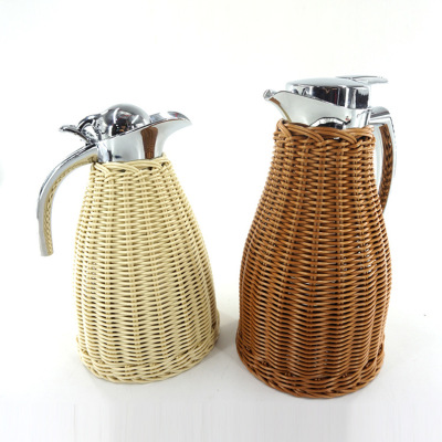 European-Style Rattan Thermal Pot 304 Stainless Steel Vacuum Liner Coffee Pot for Food Contact Rattan Pot