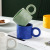 Nordic Splash Ink Blue Hand Pinch Pattern Big Ear Mug Large Capacity Simple Coffee Cup Ins Korean Cup