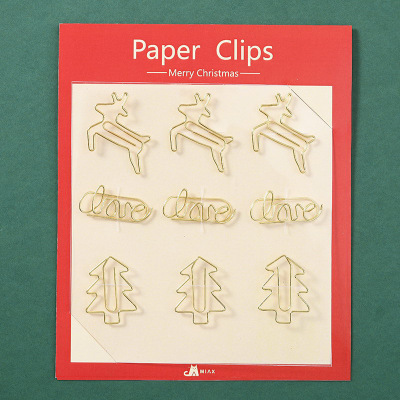 Cross-Border Light Luxury Creative Strange Shape Clip Christmas Elk Christmas Tree Golden Love Paper Clip Stationery Combination