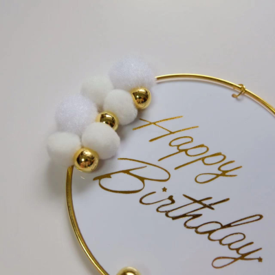 Gentle Ancient Style Cotton Ball with Gold Ornament Ball Happy Birthday Cake Plug-in Party Supplies Photo Props