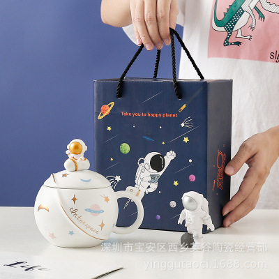 Cartoon Rocket Planet Mug Creative Outer Space Astronauts Water Cup Large Capacity Coffee Cup Gift Box Ceramic Cup