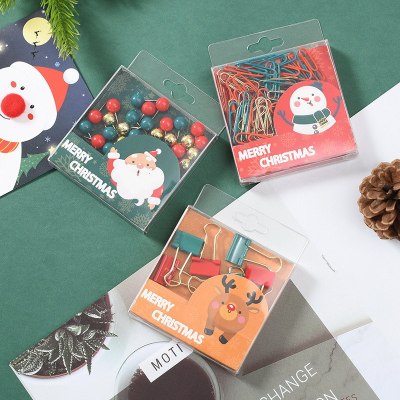 Creative PVC Christmas Series Stationery Gift Red Green Paper Clips Pushpins Binder Clips Office Supplies