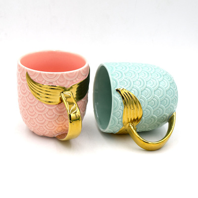 Pearl Glaze Golden Mermaid Tail Handle Mug Creative Ceramic Water Cup Mermaid Coffee Cup