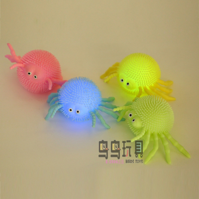 Flash Spider Hairy Ball Luminous Elastic Ball Vent Ball Stall TPR Soft Rubber Children's Toy Factory Wholesale