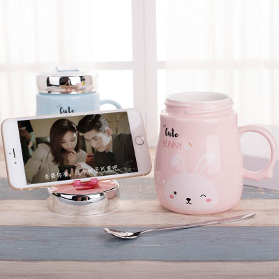 Creative Personalized Trend Ceramic Cup for Friends Mug with Cover Spoon Cute Coffee Cup Girl's Day Gift