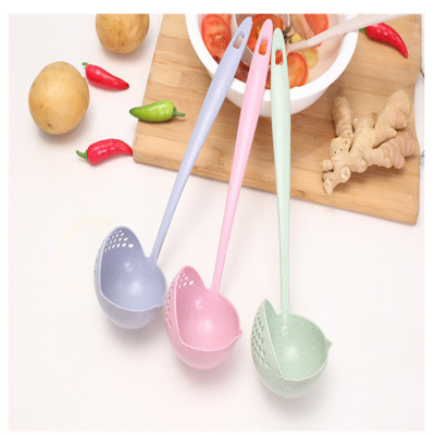 Wheat Straw Spoon Soup Spoon Colander Two-in-One Long Handle Plastic Big Spoon Tableware Hot Pot Spoon