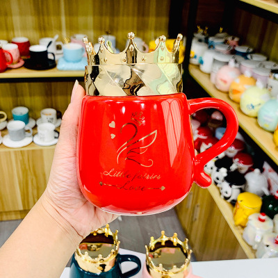 Cute Ceramic Cup with Lid Large Capacity Mug Hand Gift Gift Cup Wholesale Water Cup Good-looking Household