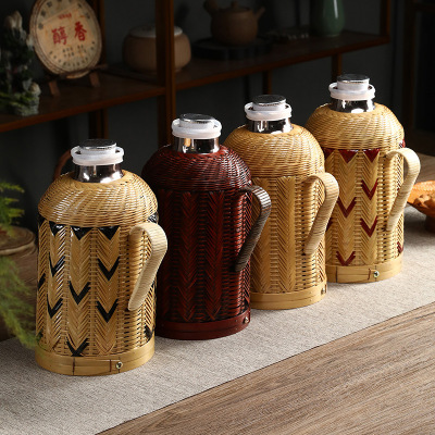 Bamboo Woven Household Thermos Vintage Traditional Vacuum Kettle Vintage Electric Kettle Glass Liner Tea Room Thermos