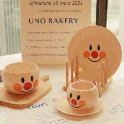 Xinming New Ins Hand-Painted Bread Superman Coffee Set Creative Ceramic Noddle Bowl Dim Sum Plate Cute Ceramic Cup