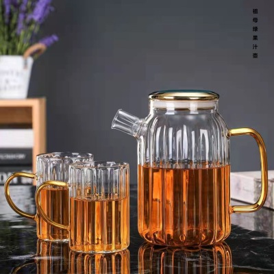 Emerald Vertical Pattern Water Pitcher Borosilicate Glass Cold Water Bottle Juice Jug Household Glass Tea Set Set