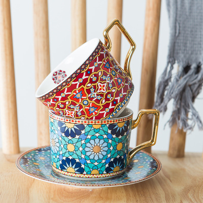 Moroccan Coffee Cup Ceramic Water Cup European Style Cup and Saucer Set Home Office Gift Restaurant Afternoon Tea Cup