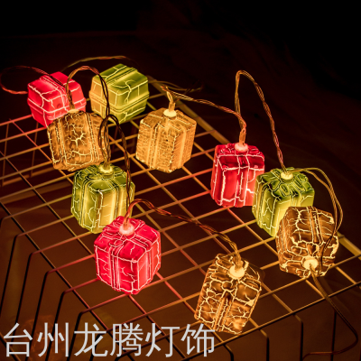 LED Christmas Valentine's Day Lantern Gift Bag Modeling Lighting Chain Plastic Blow Molding Crack Gift Box Holiday String Light Lighting Chain