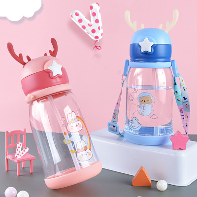 Water Cup Straw Cup Primary School Student Plastic Portable Male and Female Baby Handle Cute Kettle Kindergarten