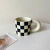2022 New Black and White Chessboard Grid Cup Ceramic Mug Good-looking Chubby Cup Water Cup Large Capacity Gift