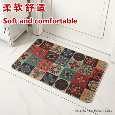 Rubber Carpet Door Mat Cartoon Linen Non-Slip Mat Kitchen Floor Mat Oil-Proof Household Stain-Resistant Door Mat