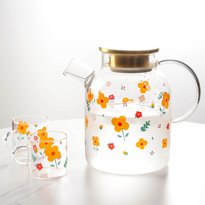 Glass Cold Water Bottle Cold Water Jar Set Juice Scented Tea Fruit Teapot Tea Making Device Large Capacity Tea Cup Tray