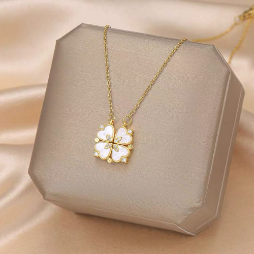 a Two-Piece Open Four-Leaf Clover Necklace 2022 New Fashion Love Neck Ornament Design Sense Clavicle Chain Female