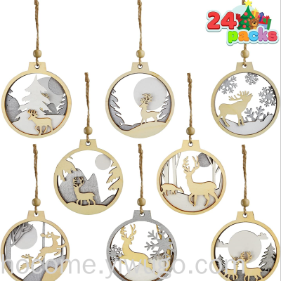 Wood Color Christmas Tree Decoration Wooden Pendant Christmas Silver Wooden Lantern Elk Hanging Decorations