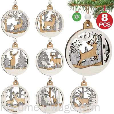 Silver Wooden Christmas Snowflake Pendant Christmas Elk Log Decorative Pendant