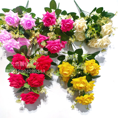 Factory Wholesale A Bouquet Of Roses Flannel Corner Rose Lovesick Rose Artificial Rose Fake Flower For Wedding Road Lead Flower Row Table Flower