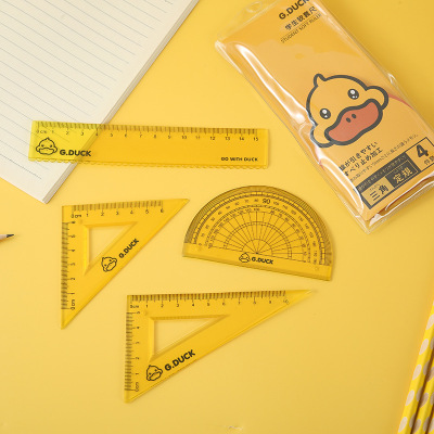 G. Duck Ruler Creative Small Yellow Duck Transparent Flexible Drawing Ruler Set Children Cartoon Measuring Tape Four-Piece Set