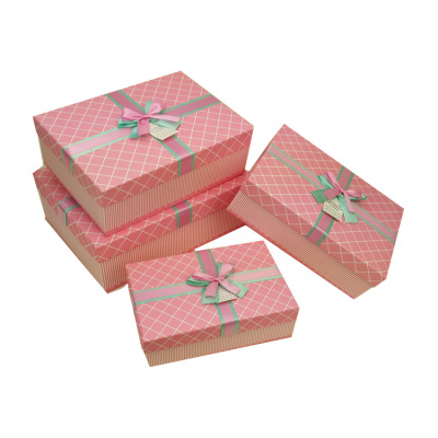 Set of 4 Bowknot Plaid Gift Box Spot Gift Packaging Carton Rectangular Exquisite Birthday Gift Box Can Be Set