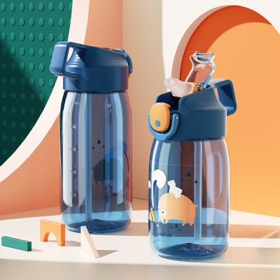 Fuquan 2021 New Cartoon Funny M Cup with Straw Kindergarten Baby Cute Drop-Resistant Tritan Water Cup