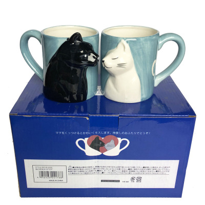 Black and White Cat Couple's Cups Cute Kiss Cat Lovers Ceramic Mug Coffee Cup