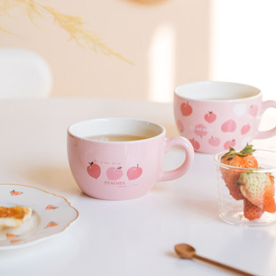 Japanese Style Peach Ceramic Cup Oat Cup Milk Cup Cute Cup Girl Breakfast Bowl Oatmeal Cup Gift Mug