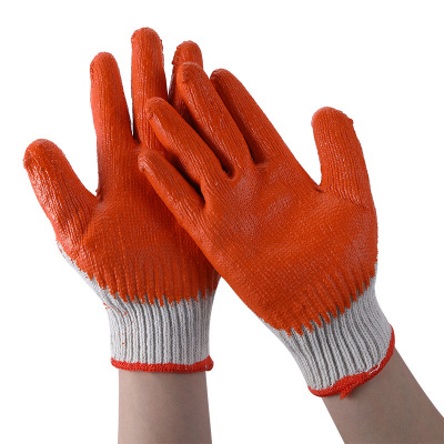 7-Pin White Raw White Yarn Latex Flat Gloves Anti-Slip Oil-Resistant Rubber Hanged Flat Rubber Working Gloves Factory Direct Supply
