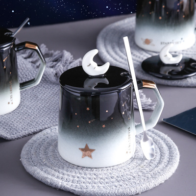 Creative Ins Starry Mug with Cover Spoon Personality Trend Ceramic Water Cup Nordic Milk Coffee Tea Cup
