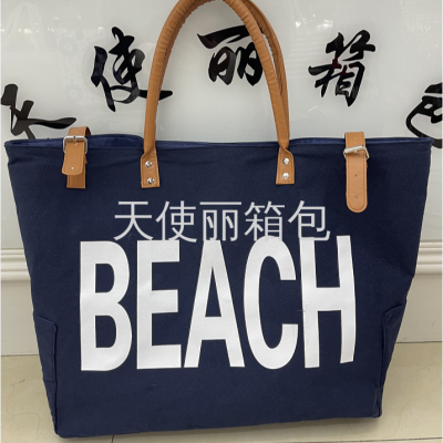 Thickened and Densely Woven Canvas Printing Beach Bag Fashion Saving Large Capacity Canvas Bag Tote Bag Handbag