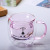 Factory Wholesale Double Layer Glass Cup with Handle Bear Cake Towel Household Coffee Cup Drinking Cup Milk Juice Cup