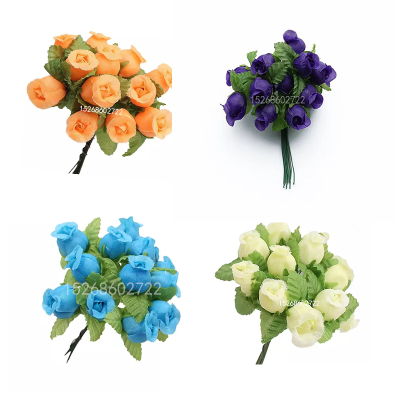 12heads/Bundle Artificial Flowers Silk Rose 2cm Mini Bouquet Christmas Home Wedding New Year DIY Gift Box Decoration Fak