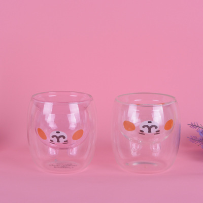 Celebrity Rabbit Cup Double Glass Water Cup Heat Insulation Tumbler Pink Cute Fashion Transparent Juice Milk Cup