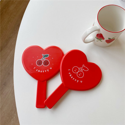 Korean Ins Homemade Fresh Cherry Love Hand-Hold Mirror Portable Make-up Mirror Xiaozhongwang Red Same Style Hand Mirror