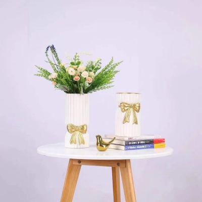 Gao Bo Decorated Home Modern European-Style Soft Vase Home Ceramic Vase Gold + White Simple Vase