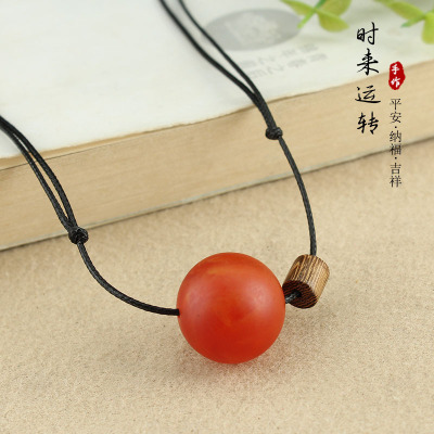 Ethnic Style Imitation Old Beeswax Necklace Men and Women All-Matching Long Sweater Chain Artistic Fresh Cotton and Linen Accessories