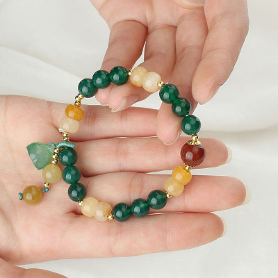 Jinsi Jade Bracelet Women's Festival High Agate Jade Bracelet round Beads Artistic Fresh Hand Jewelry Girlfriends' Gift