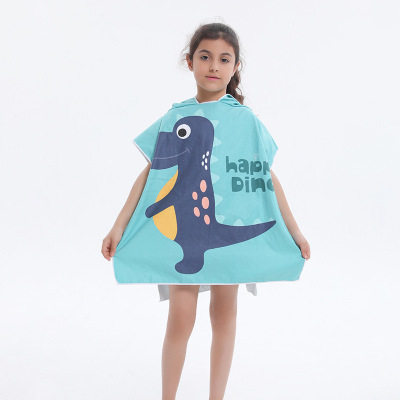 Cartoon Dinosaur Printed Beach Swimming Quick-Drying Children's Cloak Outdoor Hot Spring Warm Cloak Wearable Hooded Bath Towel