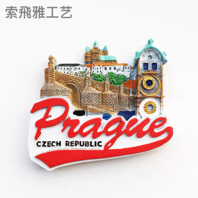 Czech Prague Bell Tower Creative Architecture Tourism Memorial Decorative Crafts Resin Refrigerator Magnet