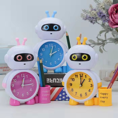 Factory Direct Sales Robot Multi-Function with Pen Holder Alarm Clock Student Desktop Decoration Creative Gift