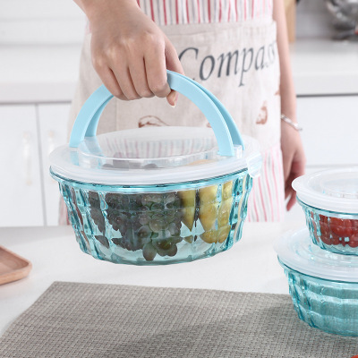 Salad Bowl Three-Piece Lunch Box Portable round Kitchen Food Storage Box Fresh Lunch Box 3-Piece Set Sealed Box