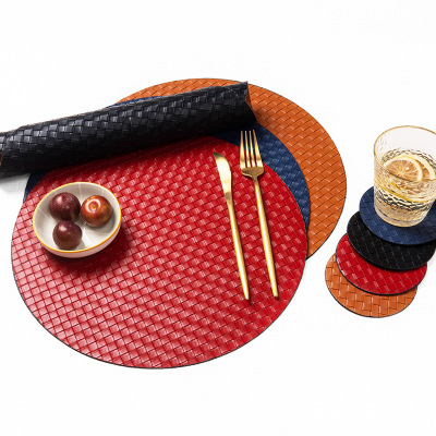 Japanese-Style Simple round Woven Heat Proof Mat Creative Double-Sided Waterproof Western-Style Placemat Table Mat Leather Placemat Wholesale