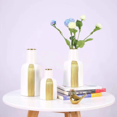 Gao Bo Decorated Home Modern European-Style Soft Vase Home Ceramic Vase Gold + White Simple Vase