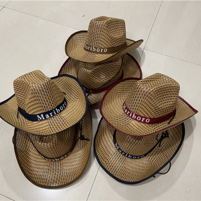 2022 Straw Top Hat Summer Sun Protection Sun Hat Men's Three Grass Denim Sun Hat Fishing Hat Advertising Cap