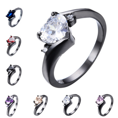 CrossBorder Hot Accessories Rainbow Color Stone Zirconium Diamond Black Ring Female Opal Hot Creative Jewelry