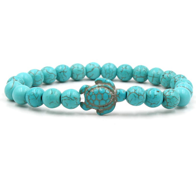 2018 New Green Turquoise Turtle Volcanic Rock White Turquoise Turquoise Natural Stone Men's and Women's Elastic Bracelet