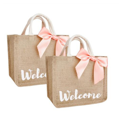 Factory Customized Bridal Gift Jute Gift Bag Decorative Bowknot Handbag Customizable Logo